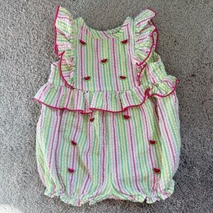 Goodlad Seersucker Striped Watermelon Bubble Romper - 9 months